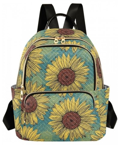 Sunflowers Hand-drawn on A Mint Blue Casual Fashion Polyester Travel Rucksack Shoulder Bag Color Small $15.54 Backpacks