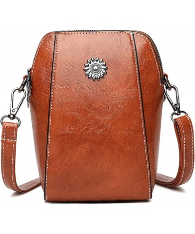 Genuine Leather Vintage Happy Wind Crossbody Bag, The Happy Wind Purse, Retro All-Match Vertical Cellphone Bag Brown $9.50 Cr...