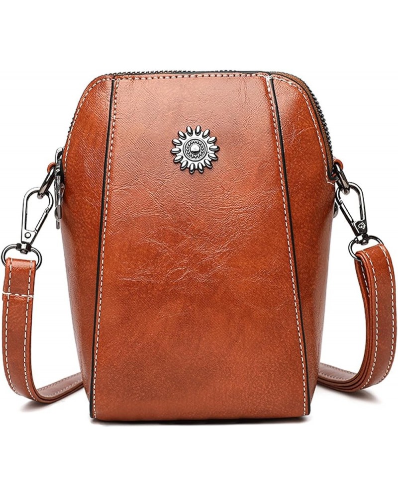 Genuine Leather Vintage Happy Wind Crossbody Bag, The Happy Wind Purse, Retro All-Match Vertical Cellphone Bag Brown $9.50 Cr...