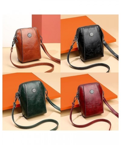 Genuine Leather Vintage Happy Wind Crossbody Bag, The Happy Wind Purse, Retro All-Match Vertical Cellphone Bag Brown $9.50 Cr...