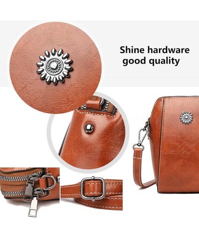 Genuine Leather Vintage Happy Wind Crossbody Bag, The Happy Wind Purse, Retro All-Match Vertical Cellphone Bag Brown $9.50 Cr...