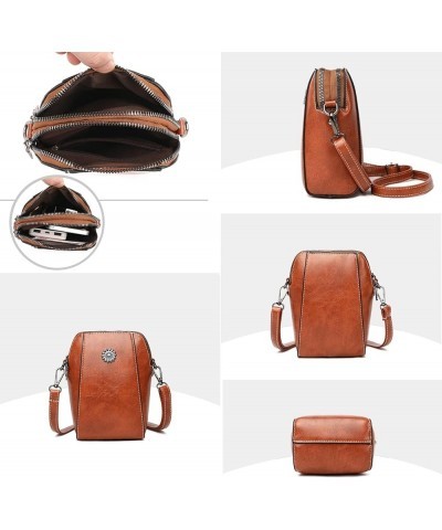 Genuine Leather Vintage Happy Wind Crossbody Bag, The Happy Wind Purse, Retro All-Match Vertical Cellphone Bag Brown $9.50 Cr...