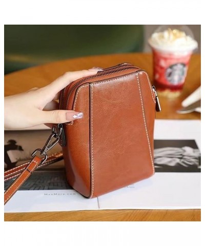 Genuine Leather Vintage Happy Wind Crossbody Bag, The Happy Wind Purse, Retro All-Match Vertical Cellphone Bag Brown $9.50 Cr...