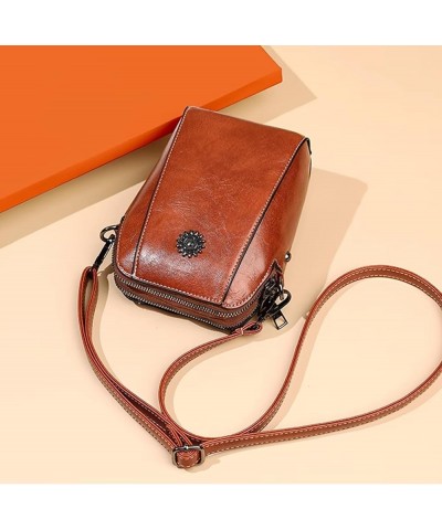 Genuine Leather Vintage Happy Wind Crossbody Bag, The Happy Wind Purse, Retro All-Match Vertical Cellphone Bag Brown $9.50 Cr...