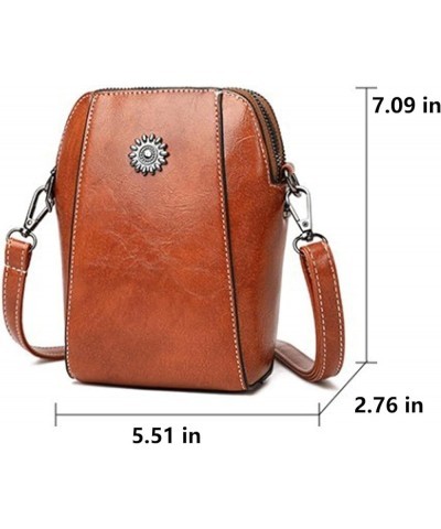 Genuine Leather Vintage Happy Wind Crossbody Bag, The Happy Wind Purse, Retro All-Match Vertical Cellphone Bag Brown $9.50 Cr...