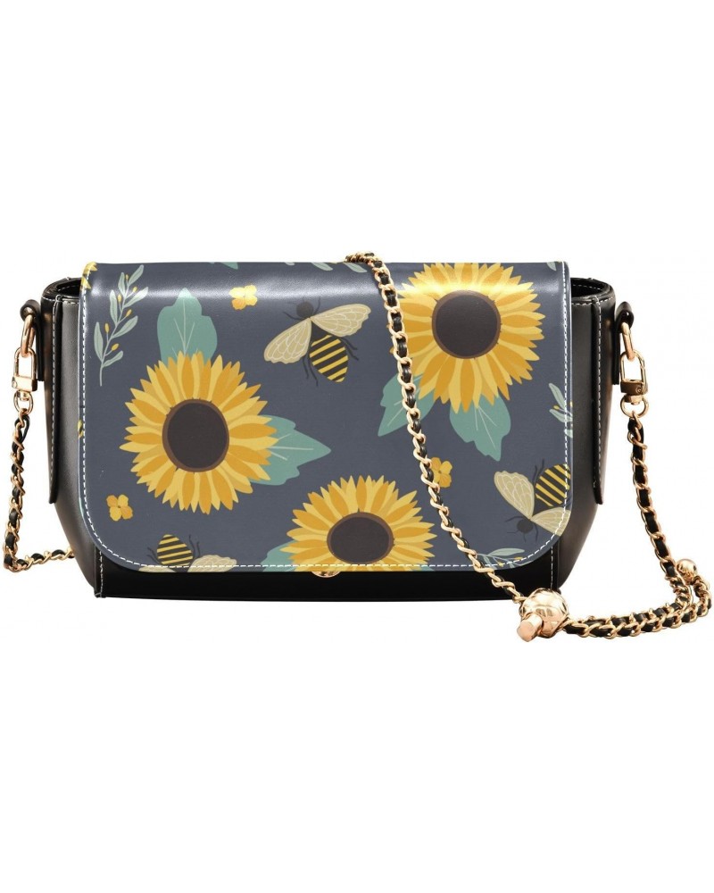 Sunflowers Bees PU Leather Crossbody Handbag for Women Shoulder Purse with Adjustable Metal Chain Waterproof Crossbody Wallet...