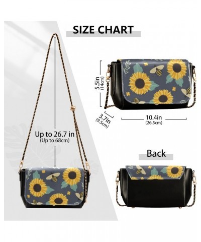 Sunflowers Bees PU Leather Crossbody Handbag for Women Shoulder Purse with Adjustable Metal Chain Waterproof Crossbody Wallet...