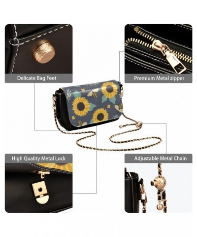 Sunflowers Bees PU Leather Crossbody Handbag for Women Shoulder Purse with Adjustable Metal Chain Waterproof Crossbody Wallet...