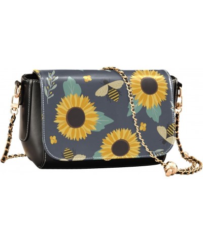 Sunflowers Bees PU Leather Crossbody Handbag for Women Shoulder Purse with Adjustable Metal Chain Waterproof Crossbody Wallet...