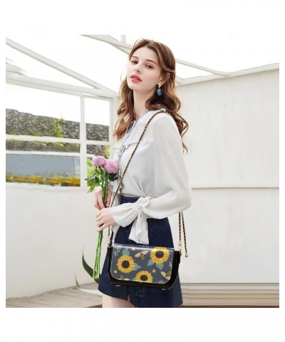 Sunflowers Bees PU Leather Crossbody Handbag for Women Shoulder Purse with Adjustable Metal Chain Waterproof Crossbody Wallet...