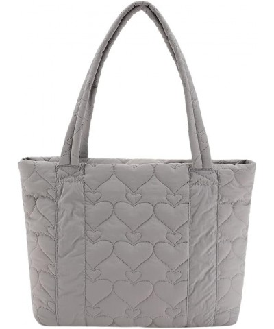 Love Quilted Top-handle Bag Large Capacity Cotton Padded Bag Solid Color Fashion Simple Elegant for Weekend Vacation Grey $9....