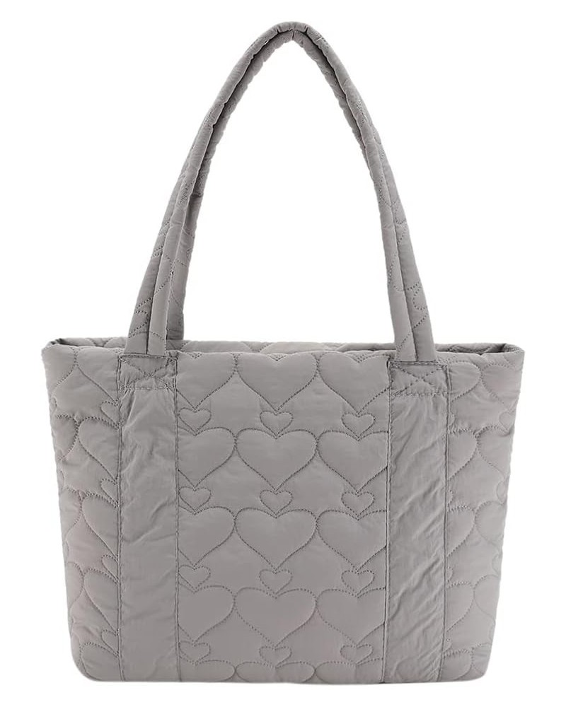 Love Quilted Top-handle Bag Large Capacity Cotton Padded Bag Solid Color Fashion Simple Elegant for Weekend Vacation Grey $9....