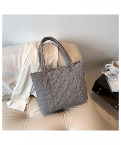 Love Quilted Top-handle Bag Large Capacity Cotton Padded Bag Solid Color Fashion Simple Elegant for Weekend Vacation Grey $9....