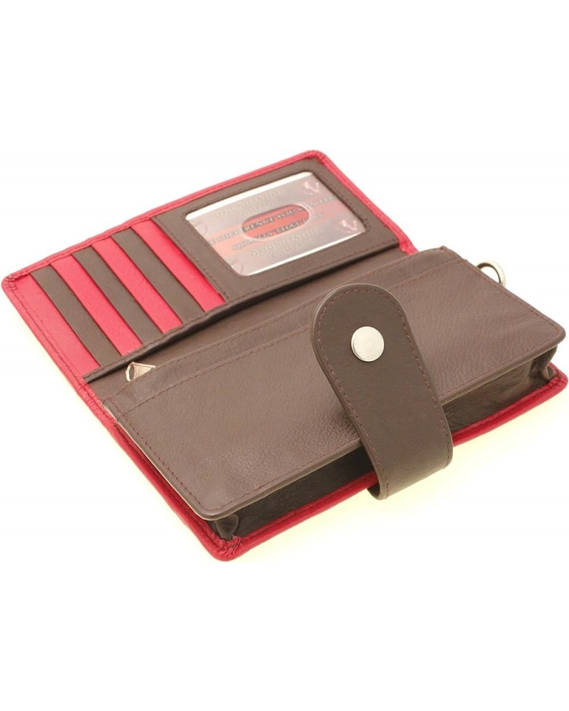 Women's Wristlet Wallet Cell Phone Pouch Large Button Snap Closed Red and Brown $12.96 Wallets