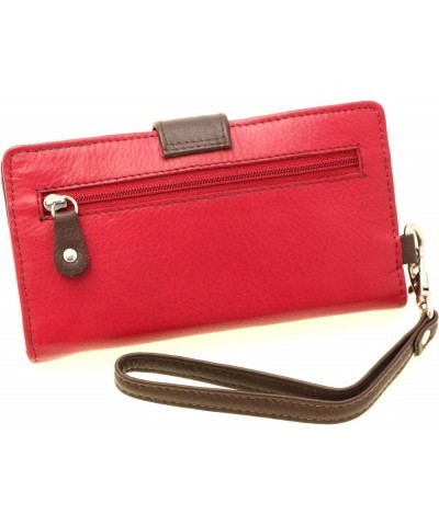 Women's Wristlet Wallet Cell Phone Pouch Large Button Snap Closed Red and Brown $12.96 Wallets