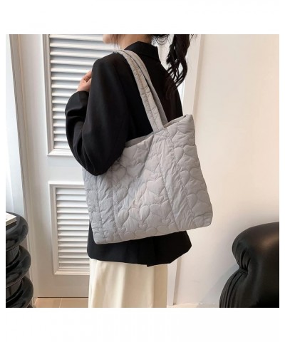 Love Quilted Top-handle Bag Large Capacity Cotton Padded Bag Solid Color Fashion Simple Elegant for Weekend Vacation Grey $9....