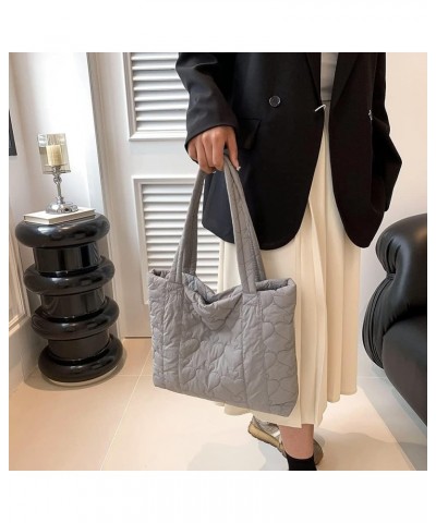 Love Quilted Top-handle Bag Large Capacity Cotton Padded Bag Solid Color Fashion Simple Elegant for Weekend Vacation Grey $9....