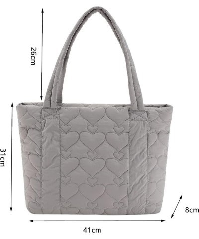 Love Quilted Top-handle Bag Large Capacity Cotton Padded Bag Solid Color Fashion Simple Elegant for Weekend Vacation Grey $9....