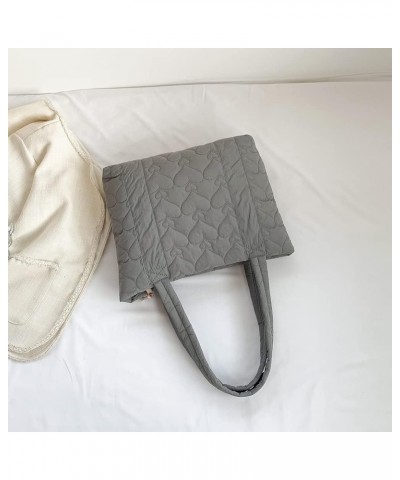 Love Quilted Top-handle Bag Large Capacity Cotton Padded Bag Solid Color Fashion Simple Elegant for Weekend Vacation Grey $9....