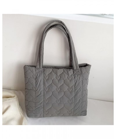 Love Quilted Top-handle Bag Large Capacity Cotton Padded Bag Solid Color Fashion Simple Elegant for Weekend Vacation Grey $9....