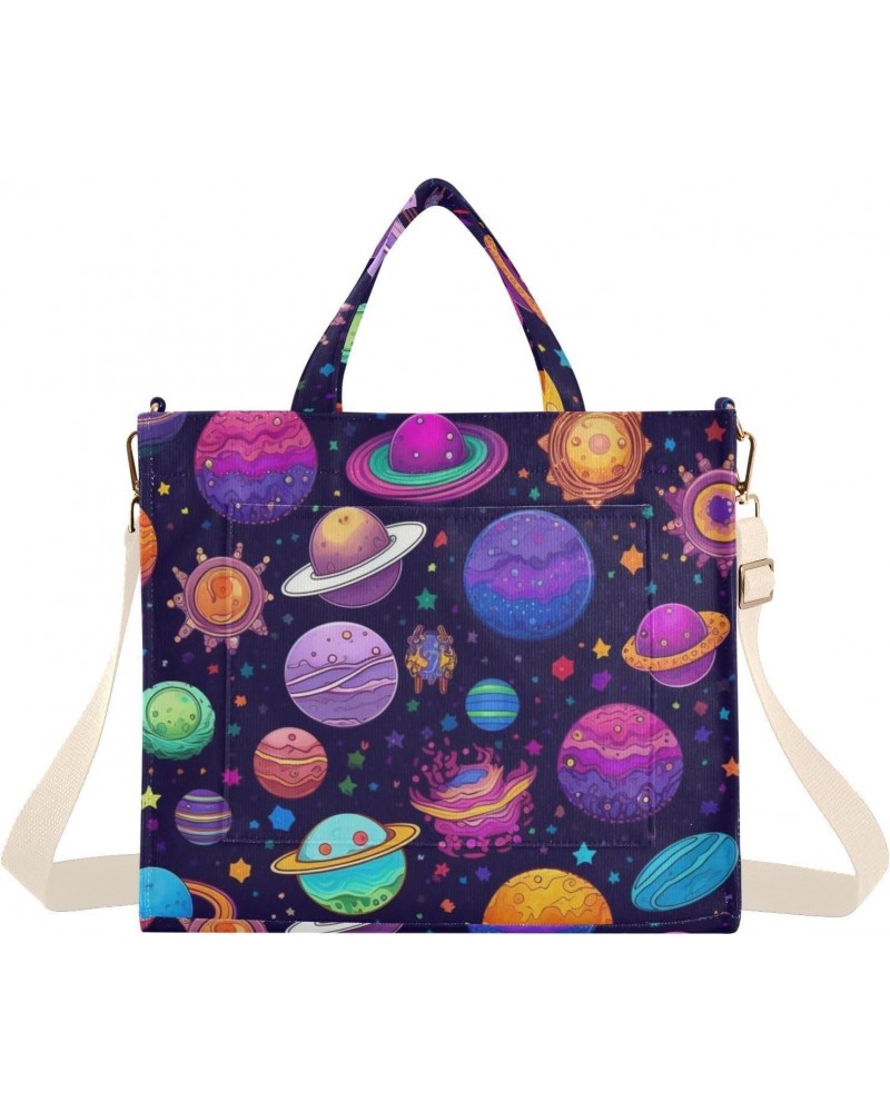 Cute Planets Corduroy Women Tote Bag, Handbag Purse with Detachable Strap Small Size $13.27 Crossbody Bags