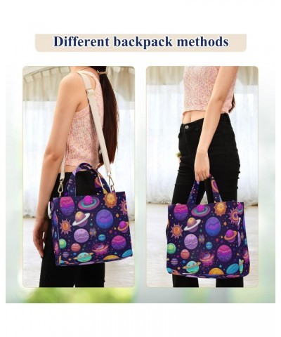 Cute Planets Corduroy Women Tote Bag, Handbag Purse with Detachable Strap Small Size $13.27 Crossbody Bags