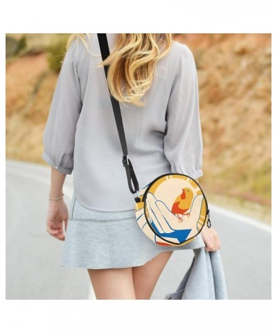 Winter Branch Owl Couples Crossbody Bag for Women Teen Girls Round Canvas Shoulder Bag Purse Tote Handbag Bag Multi14 $8.61 T...