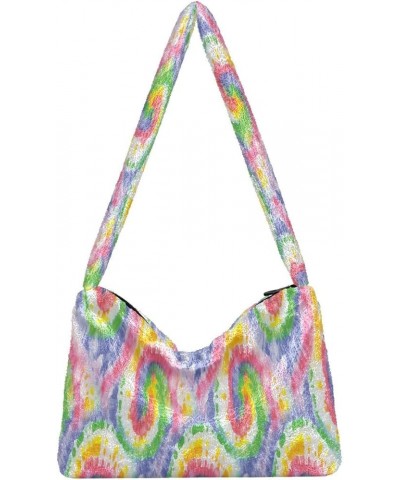 Floral Printed Colorful Women Designers Hobo Bags, Fuzzy Tote Women Shoulder Handbag Hippie Tie Dye Swirl Spiral $9.66 Totes