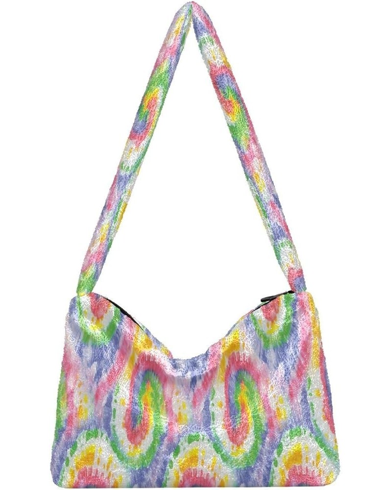 Floral Printed Colorful Women Designers Hobo Bags, Fuzzy Tote Women Shoulder Handbag Hippie Tie Dye Swirl Spiral $9.66 Totes