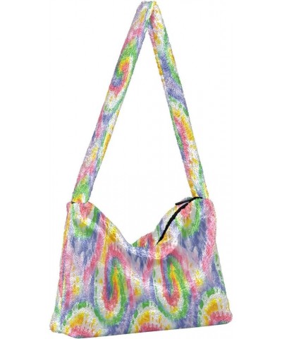 Floral Printed Colorful Women Designers Hobo Bags, Fuzzy Tote Women Shoulder Handbag Hippie Tie Dye Swirl Spiral $9.66 Totes