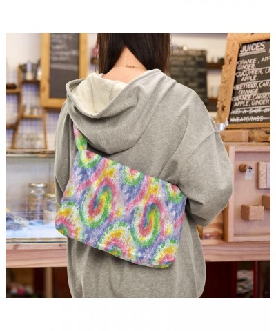 Floral Printed Colorful Women Designers Hobo Bags, Fuzzy Tote Women Shoulder Handbag Hippie Tie Dye Swirl Spiral $9.66 Totes