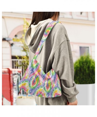 Floral Printed Colorful Women Designers Hobo Bags, Fuzzy Tote Women Shoulder Handbag Hippie Tie Dye Swirl Spiral $9.66 Totes