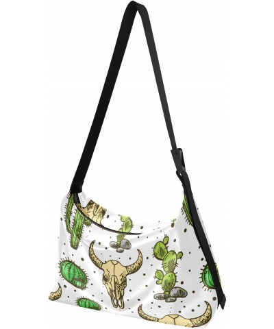 Skull Of Bull Hobo Crossbody Bags for Women Leather Large Shoulder Bag Cross Body Hand Drawn Cactus Trendy Womens Tote Bags H...