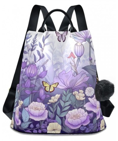 Purple Flowers Butterflies Womens Backpack Purse Shoulder Bag Travel Backpack Bookbag Casual Satchel Bags for Ladies Women Tr...