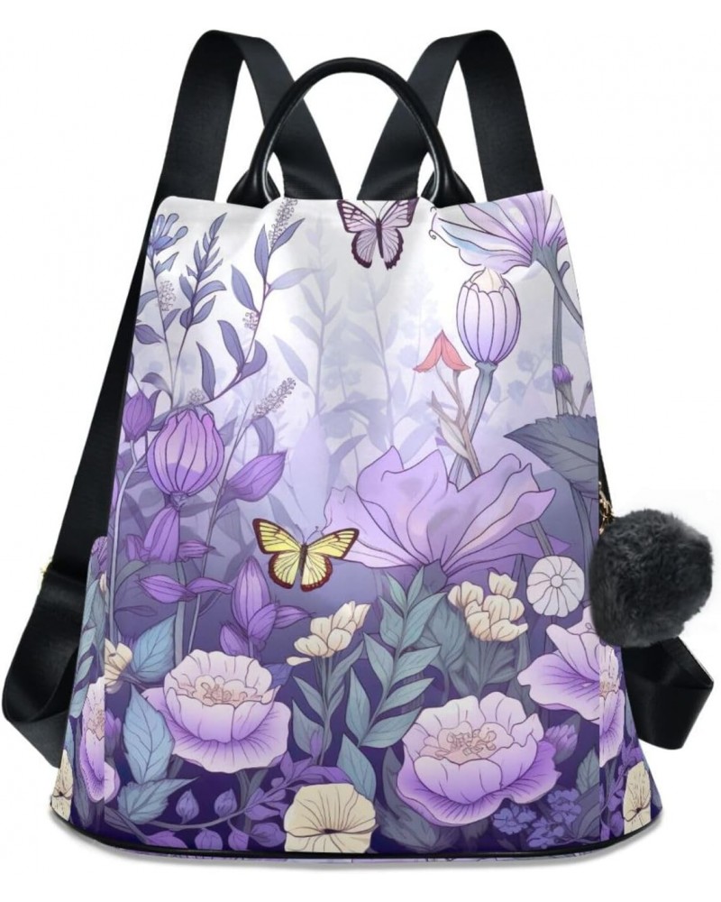 Purple Flowers Butterflies Womens Backpack Purse Shoulder Bag Travel Backpack Bookbag Casual Satchel Bags for Ladies Women Tr...