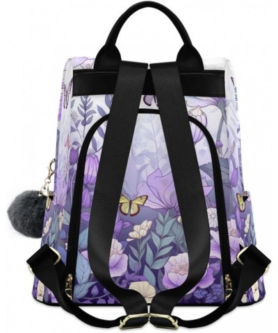 Purple Flowers Butterflies Womens Backpack Purse Shoulder Bag Travel Backpack Bookbag Casual Satchel Bags for Ladies Women Tr...