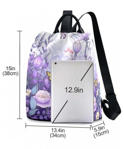 Purple Flowers Butterflies Womens Backpack Purse Shoulder Bag Travel Backpack Bookbag Casual Satchel Bags for Ladies Women Tr...