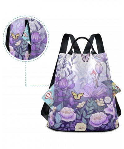 Purple Flowers Butterflies Womens Backpack Purse Shoulder Bag Travel Backpack Bookbag Casual Satchel Bags for Ladies Women Tr...