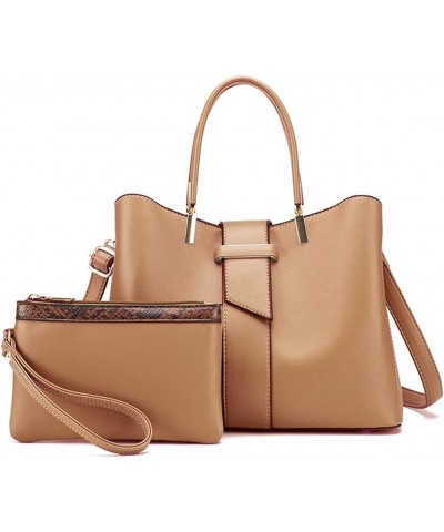 Women Handbag PU Leather Shoulder Bag Messenger Bag Wallet Purse 2 Pcs Set Brown $24.07 Shoulder Bags