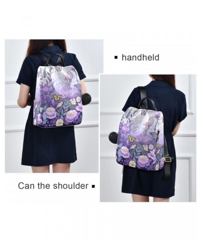 Purple Flowers Butterflies Womens Backpack Purse Shoulder Bag Travel Backpack Bookbag Casual Satchel Bags for Ladies Women Tr...