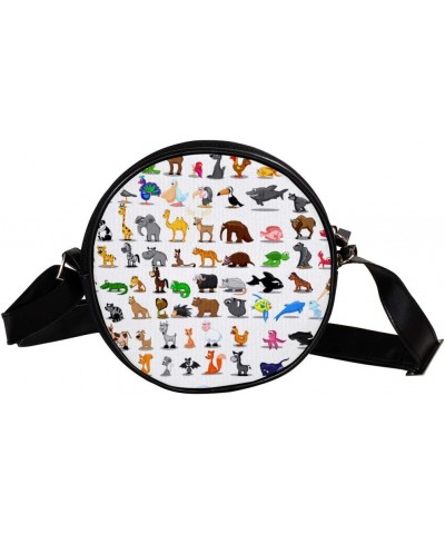 Cute Cartoon Zoo Circle Shoulder Bags Cell Phone Pouch Crossbody Purse Round Wallet Clutch Bag For Women With Adjustable Stra...