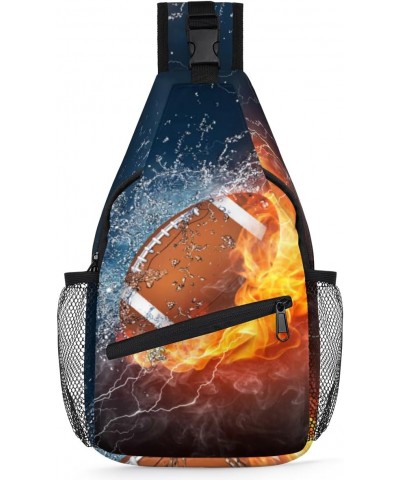 Abstract Fire Water Football Sling Crossbody Bag for Women Men, Sling Backpack Travel Hiking Casual Daypack Chest Bag Purse S...