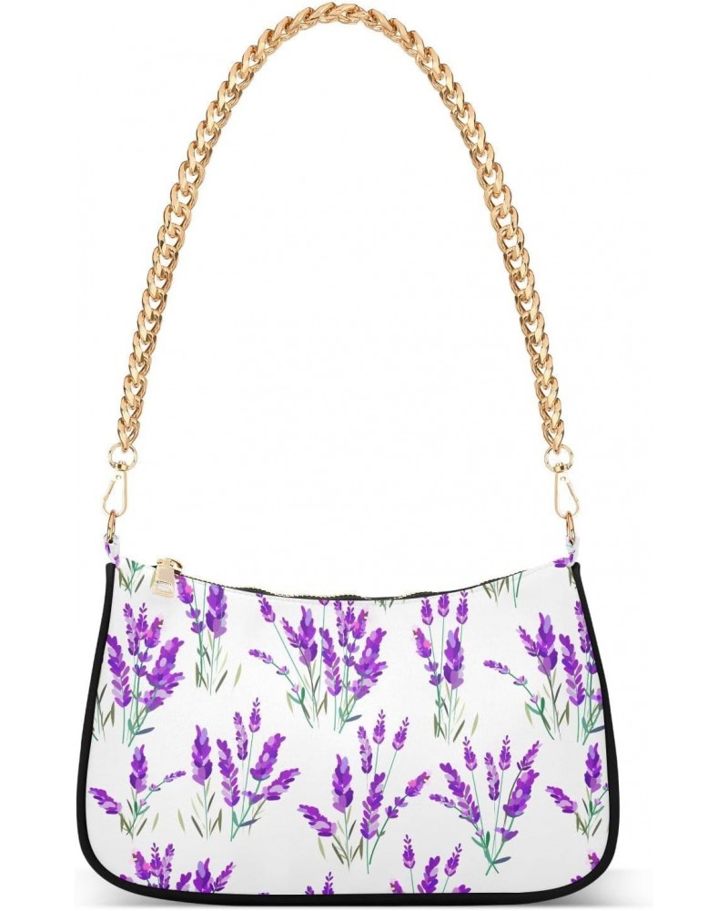 Lavender Flowers Shoulder Bag for Women Clutch Shoulder Purse Chain Bag with Zipper Closure Women's Tote Hobo Handbags Should...