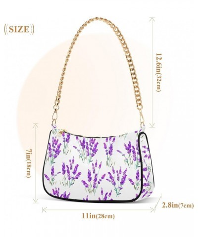 Lavender Flowers Shoulder Bag for Women Clutch Shoulder Purse Chain Bag with Zipper Closure Women's Tote Hobo Handbags Should...