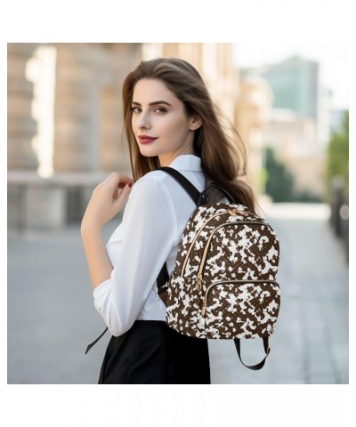 White Cowhide Brown Spots Mini Backpack Purse for Women, Travel Backpack Fashion Backpack Handbag Shoulder Bag Small Casual D...