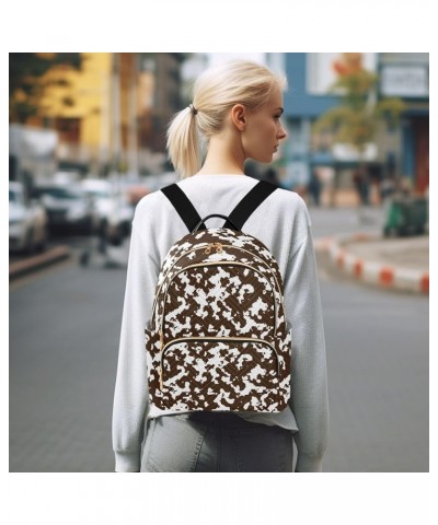 White Cowhide Brown Spots Mini Backpack Purse for Women, Travel Backpack Fashion Backpack Handbag Shoulder Bag Small Casual D...