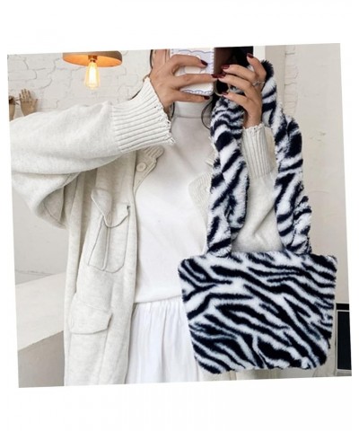 2pcs Girls Animal Fur Women Leopard Faux Winter Bag Pouch Clutch Hand Zebra- Stylish Handbag Pattern White $13.61 Evening Bags