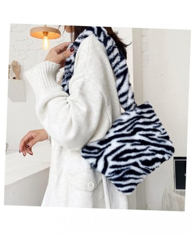 2pcs Girls Animal Fur Women Leopard Faux Winter Bag Pouch Clutch Hand Zebra- Stylish Handbag Pattern White $13.61 Evening Bags