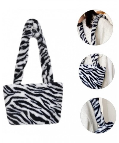 2pcs Girls Animal Fur Women Leopard Faux Winter Bag Pouch Clutch Hand Zebra- Stylish Handbag Pattern White $13.61 Evening Bags