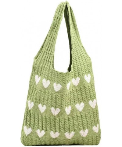 Women's Crochet Tote Bags Aesthetic Tote Bag Heart Knit Tote Bag Cute Y2K Aesthetic Knitted Shoulder Bag Green $9.40 Totes